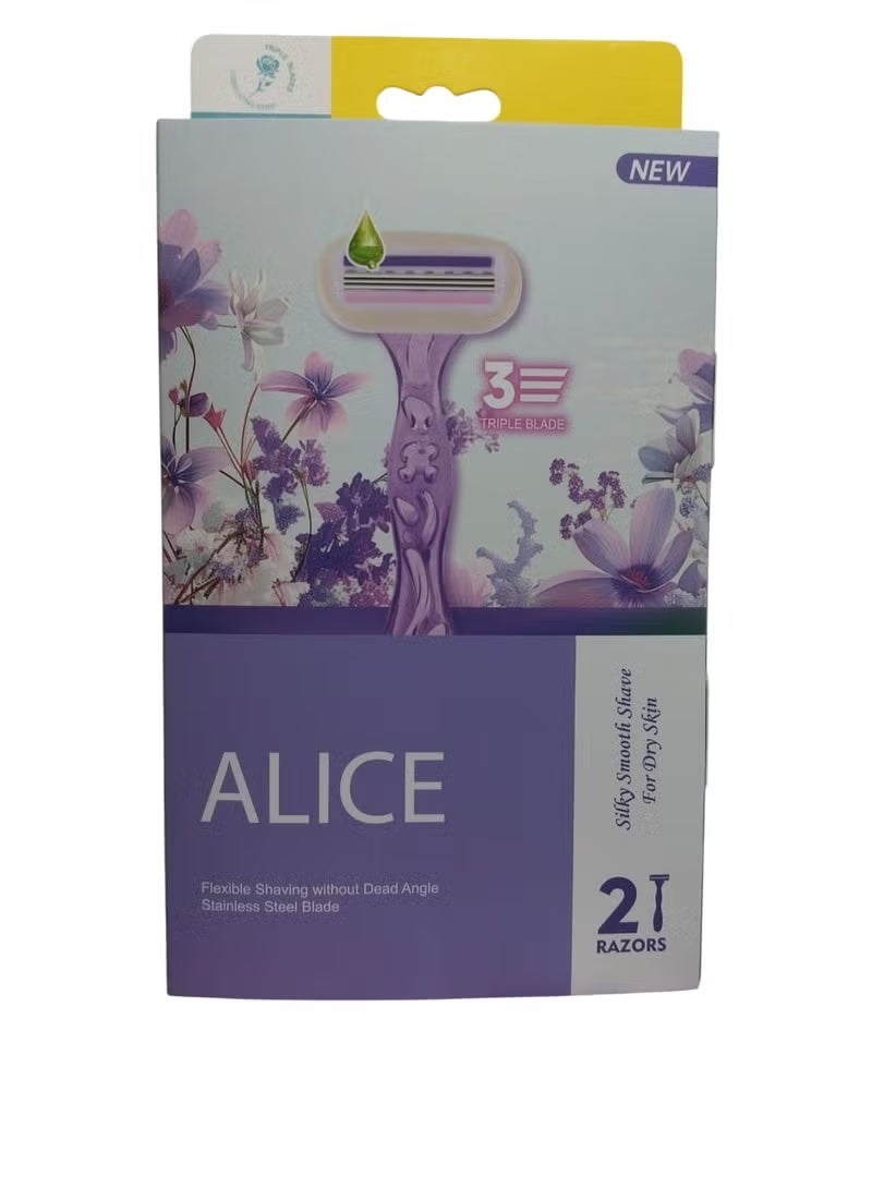 أليس ماكينات حلاقة أليس للنساء - طقم 2 قطعة - 3 شفرات ستانلس ورأس مرن - بنفسجي - مخصصة للبشرة الجافة - Image 2